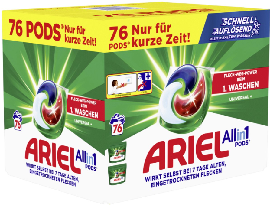 Ariel All-in-1 Pods Universal 76 capsules - 2×38, Stralend schoon, moeiteloos fris.