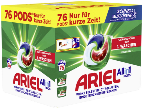 Ariel All-in-1 Pods Universal 76 capsules - 2×38, Stralend schoon, moeiteloos fris.