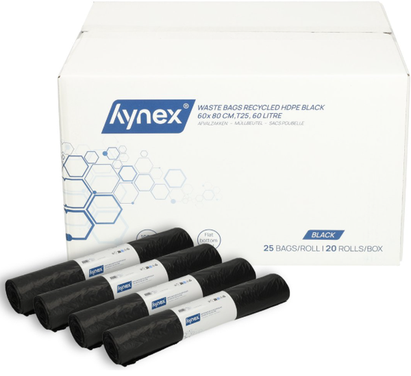 Hynex vuilniszak 60 liter - 500 stuks Afvalzakken - 60 x 80 cm - 20 rollen x 25 stuks - Zwart