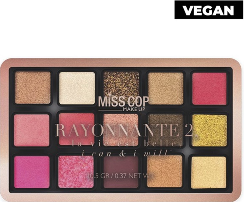 Miss Cop Vegan Oogschaduw Palette Rayonnante 2 – Stralende Tinten voor een Glamoureuze Look