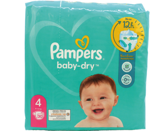 Pampers Baby Dry Luiers Maat 4 (9-14 kg) 30 stuks.