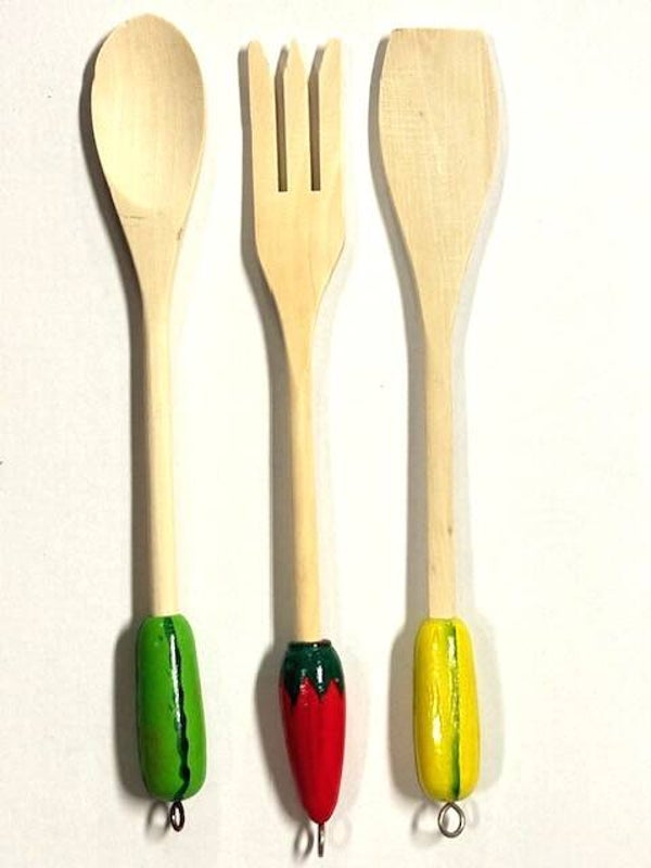 Set van 3 houten pollepels met gekleurd handvat – keukenaccessoires