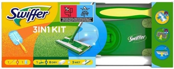 Swiffer Starterset met 1 Mop, 8 Droogdoekjes, 3 Vochtige Doekjes,