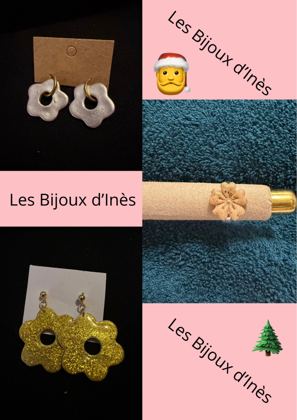 Boucles d’oreilles anémone et bague à breloque.