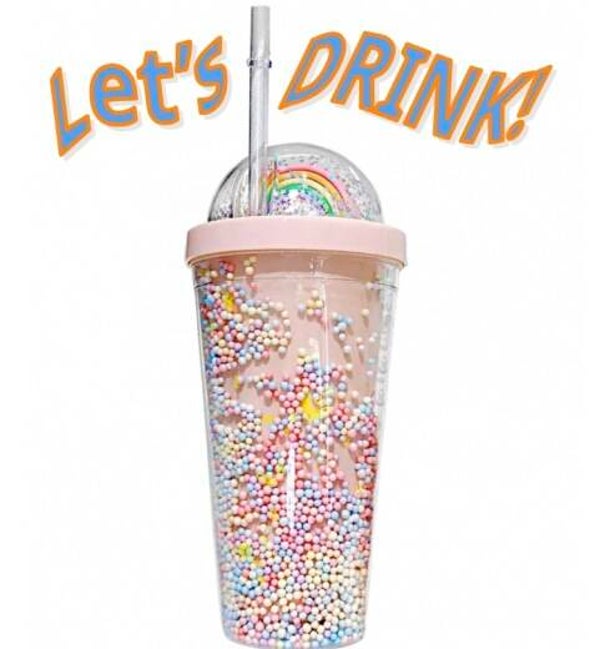 Glitter regenboog drinkbeker roze