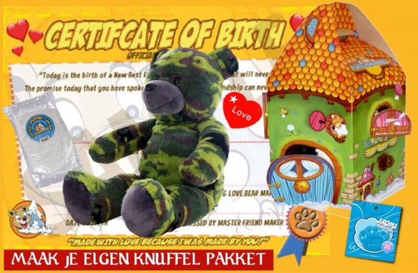 Pakket maak je eigen knuffel camouflage beer