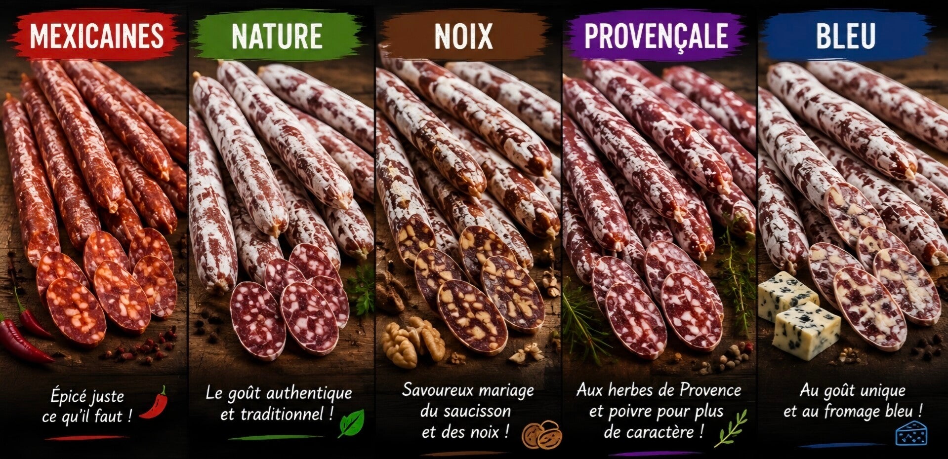 Lot de 3 mini saucissons apéro ​