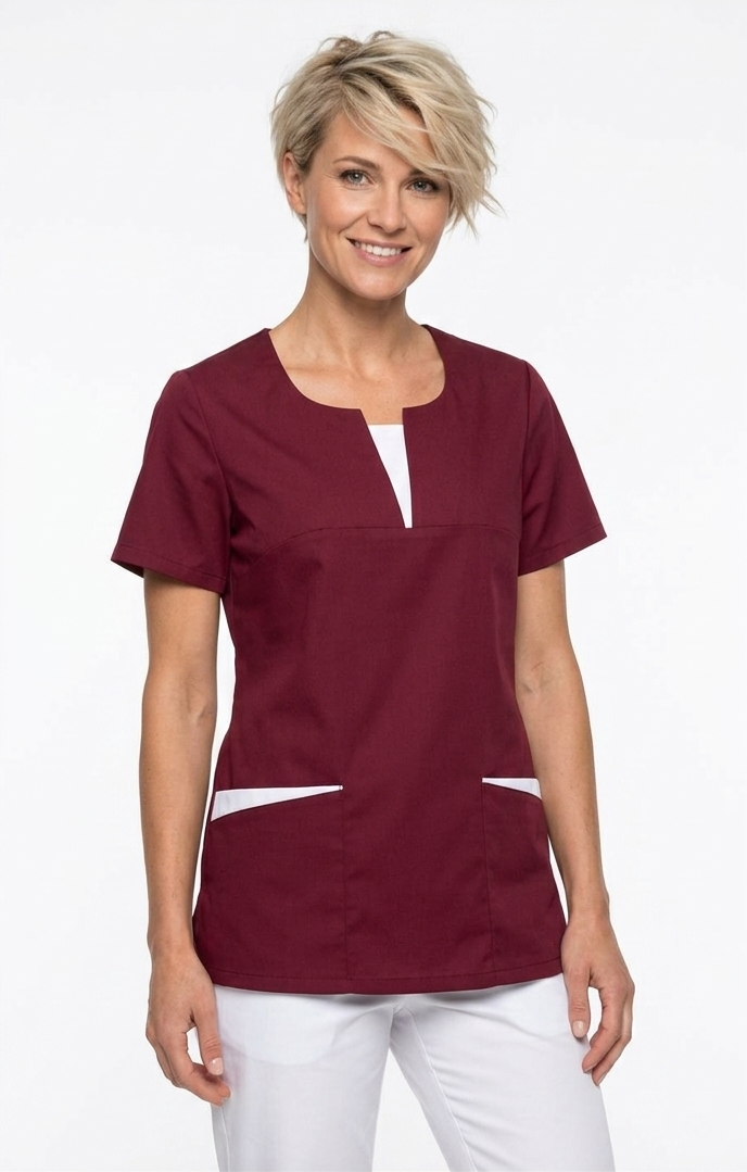 Kasack, Damenkasack, IRIS, bordeaux mit weißen Einsätzen