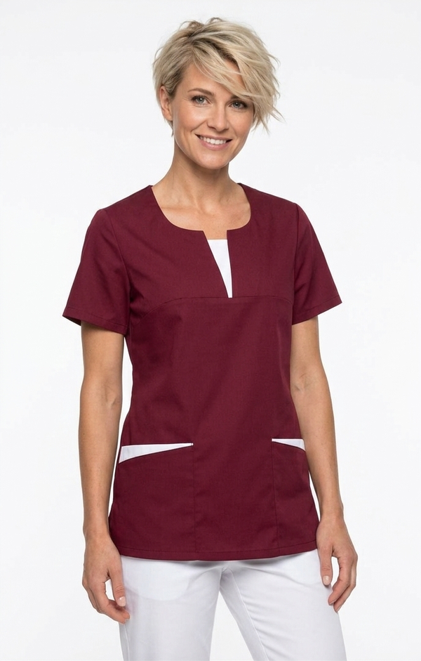 Kasack, Damenkasack, IRIS, bordeaux mit weißen Einsätzen