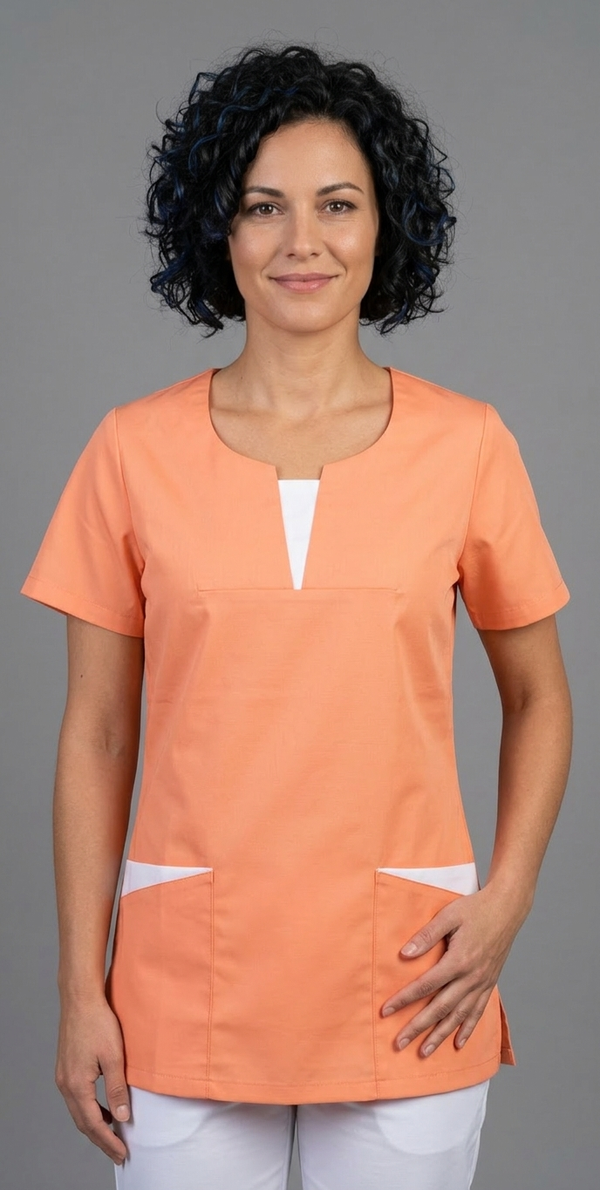 Kasack, Damenkasack, IRIS, lachs mit weißen Einsätzen