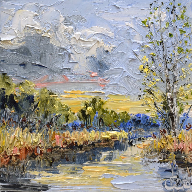 Spring mood, oil on panel, 14 x 14 cm, 2023. (SOLD)