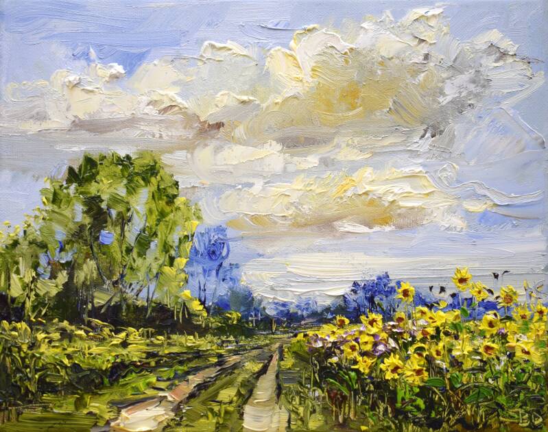 Sunflower alley, oil on canvas, 24 x 30 cm, 2021. (SOLD)