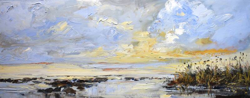 Golden space, acrylic on canvas, 40 x 100 cm, 2026. (Gallery Ruigewaert)