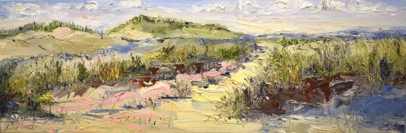 Birds song, oil on canvas, 30 x 90 cm, 2023. (SOLD)