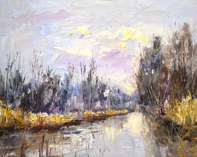 Frost at the Berkel, oil on canvas, 40 x 50 cm, 2021. 