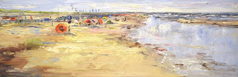 Fun at the beach, oil on canvas, 30 x 90 cm, 2023.