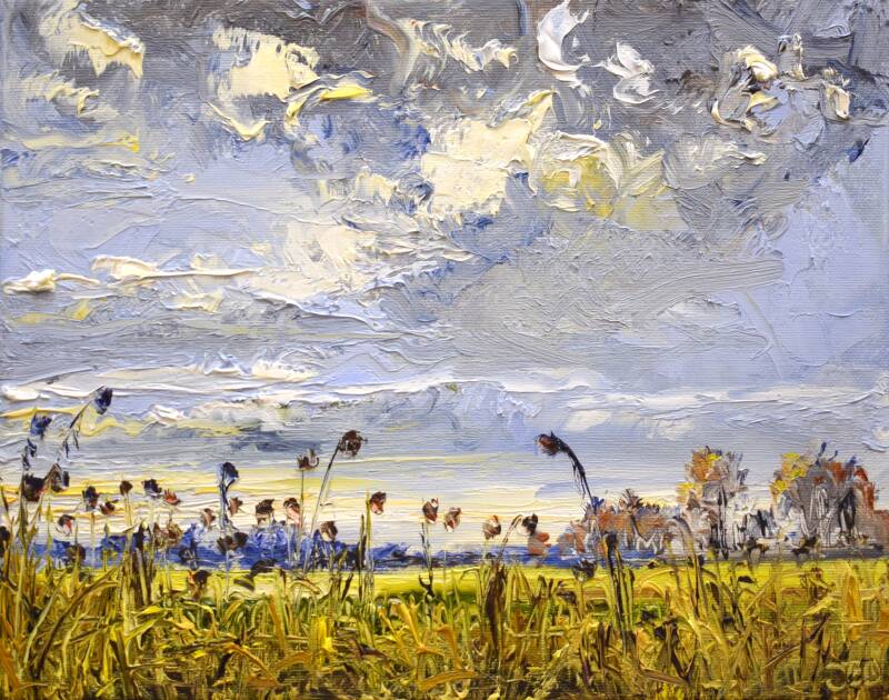 Last sunflowers, oil on canvas, 24 x 30 cm, 2022. (SOLD)