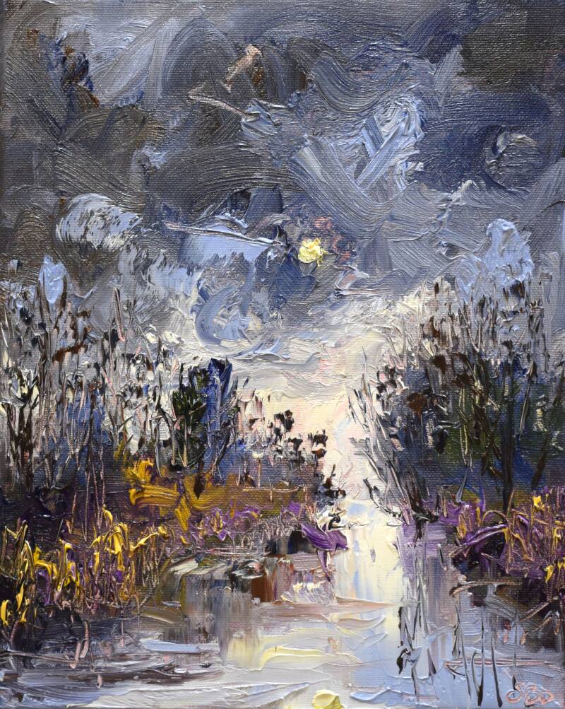 Moon hunt, oil on canvas, 24 x 30 cm, 2022.