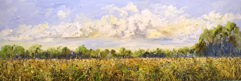 Possitivity, oil on canvas, 50 x 150 cm, 2023.  (SOLD))