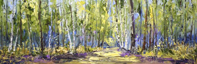 Quiet forest, oil on canvas, 30 x 90 cm, 2022.