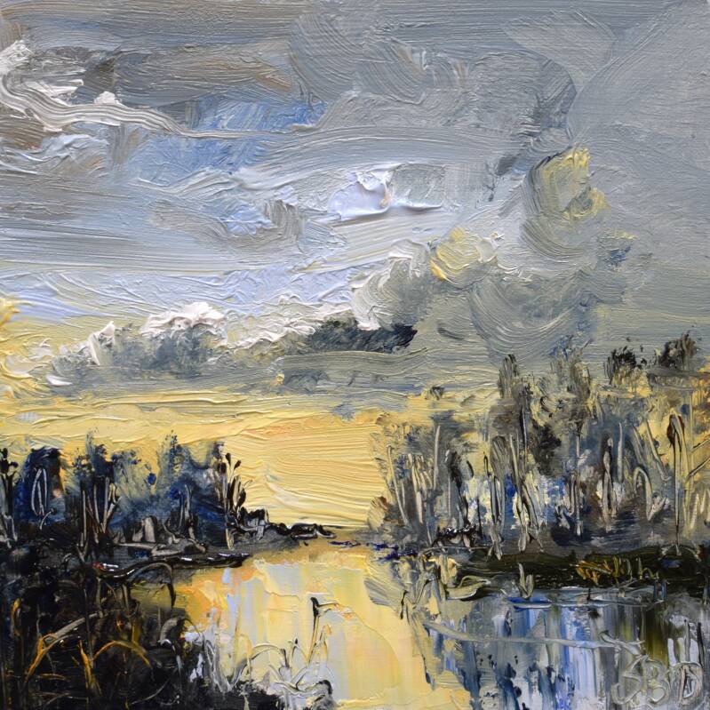 River peace, oil on panel, 14 x 14 cm, 2022. (SOLD)