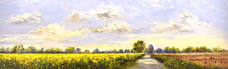 Sound of the seasons, oil on canvas, 50 x 150 cm, 2023. (SOLD)