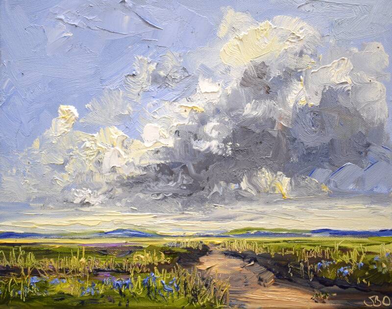 Texel clouds, oil on canvas, 24 x 30 cm, 2022. (Galerie Posthuys)