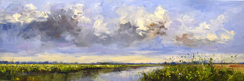 Walking on shine, oil on canvas, 50 x 150 cm. (SOLD)