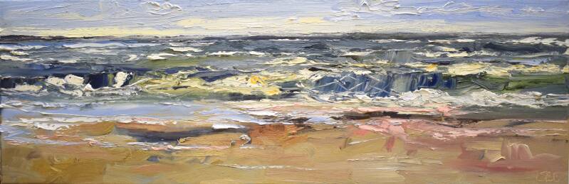 Wave vibes, oil on canvas, 30 x 90 cm, 2023.