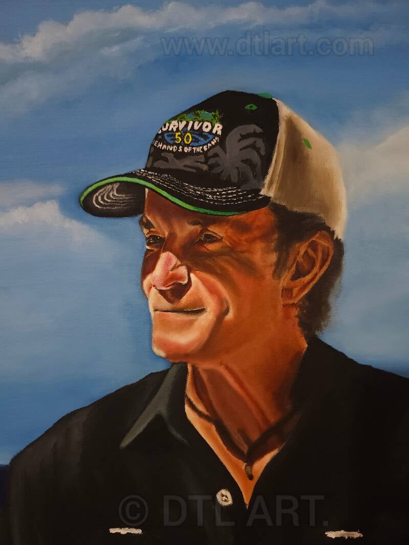 Close-up of Jeff Probst. In the hands of the fans