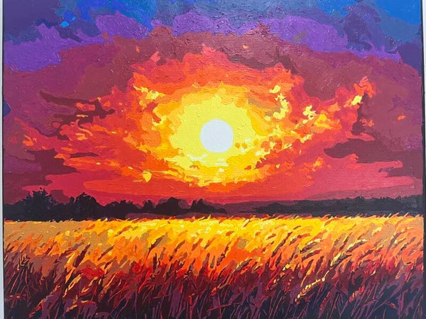 Burning Sunset over wheatfield