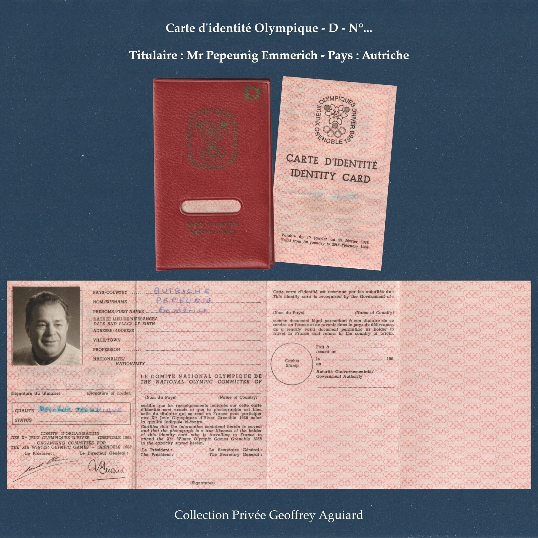 Carte d'identité Olympique Rouge D - N°... - Pepeunig Emmerich - Autriche - Délégué technique