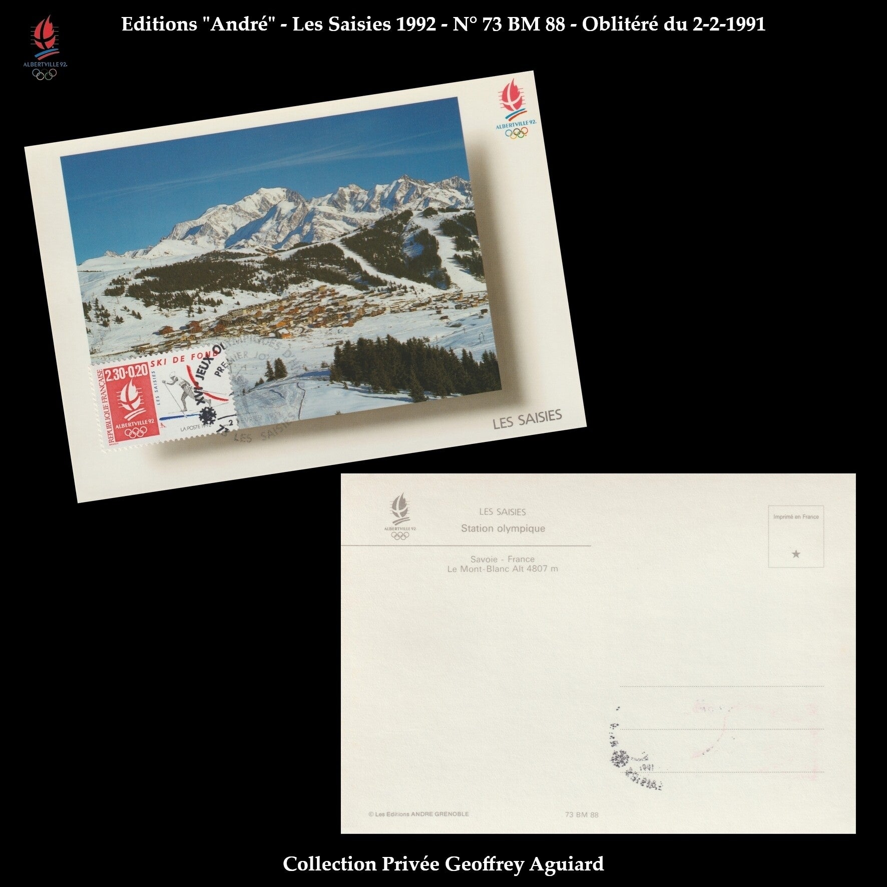 73 BM 88 - Oblitéré du 2-2-1991 - Les Saisies