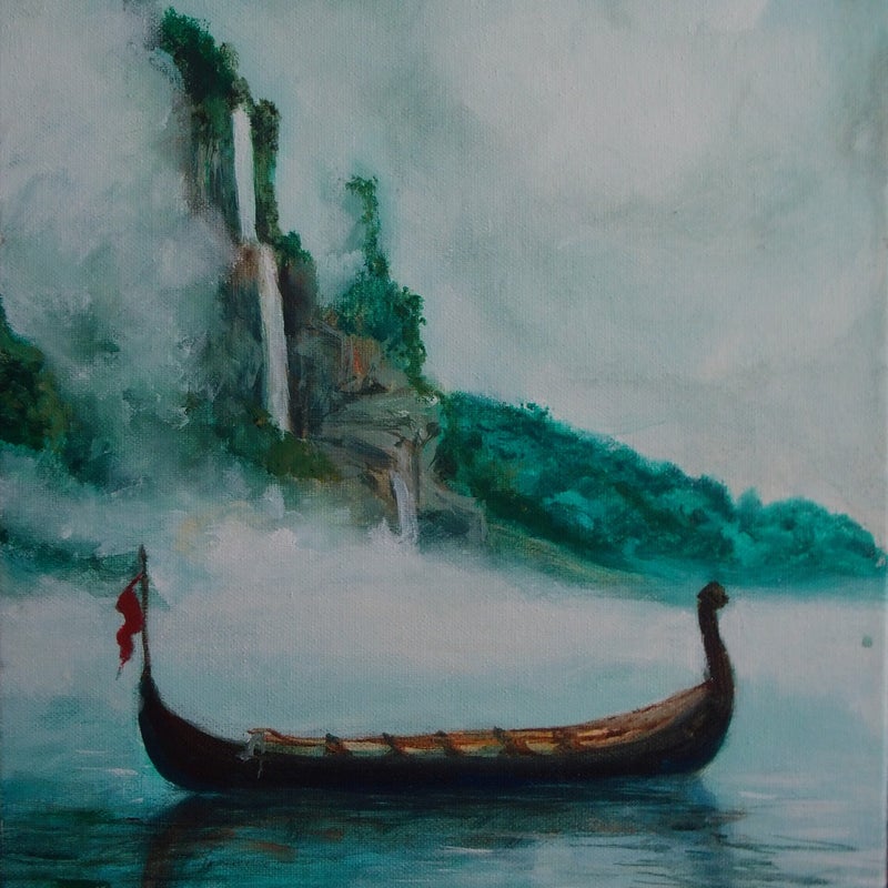 Dimma över fjorden, 40x300 cm,  Historisk romantik by Renata Edin