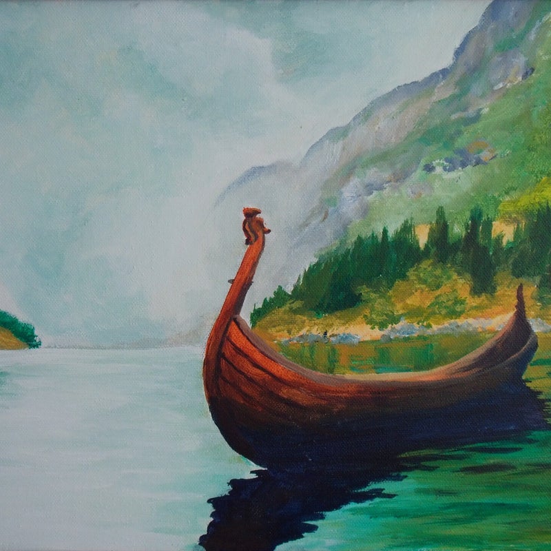 Vikinga skepp i lugna vatten, 40x30 cm, Historisk romantik by Renata Edin