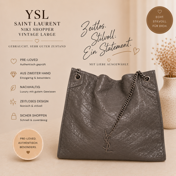 Saint Laurent Niki Leder Shopper Large Vintage Grau YSL