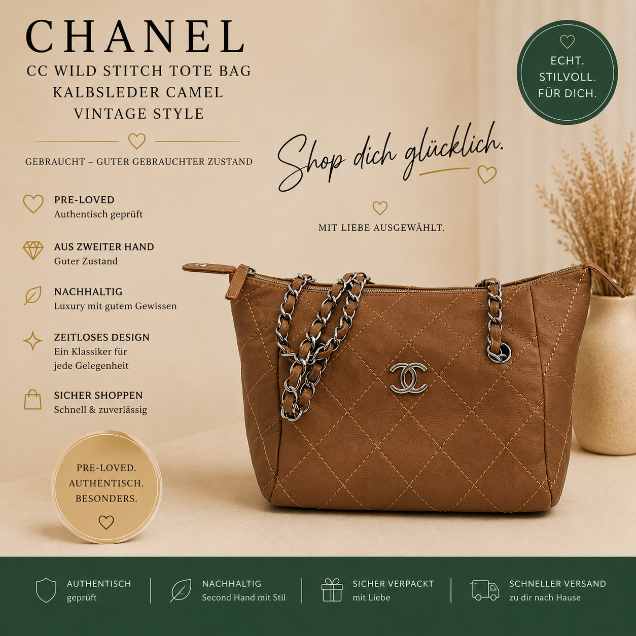 Chanel CC Wild Stitch Tote Bag Kalbsleder Tasche