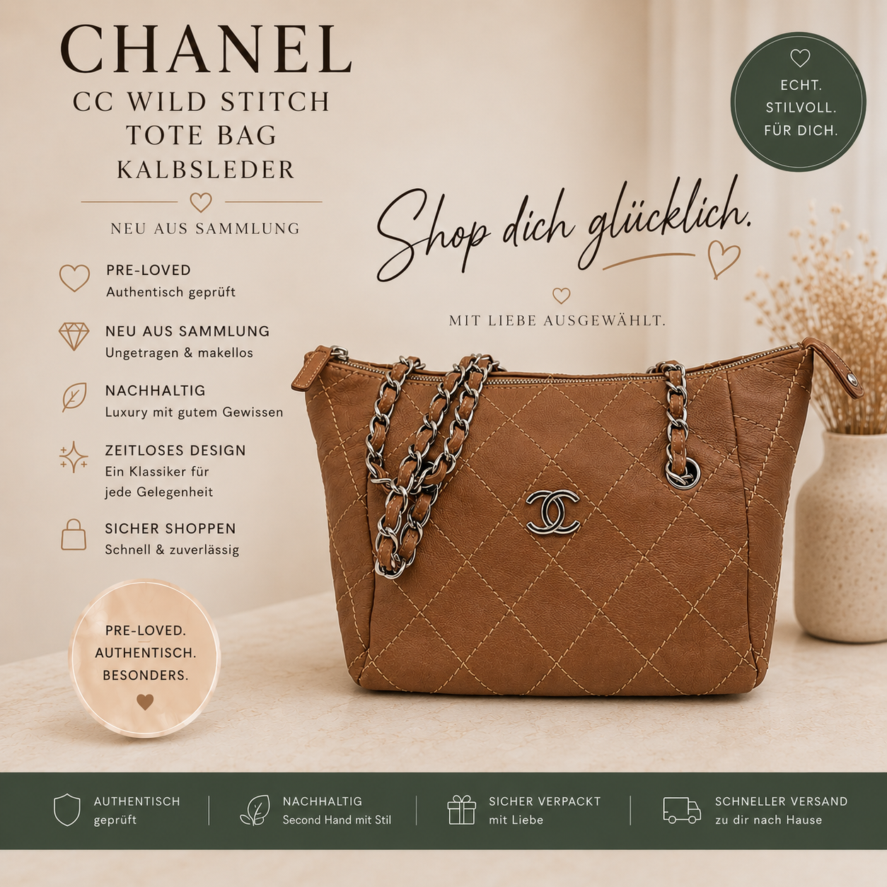 Chanel CC Wild Stitch Tote Bag Kalbsleder Tasche