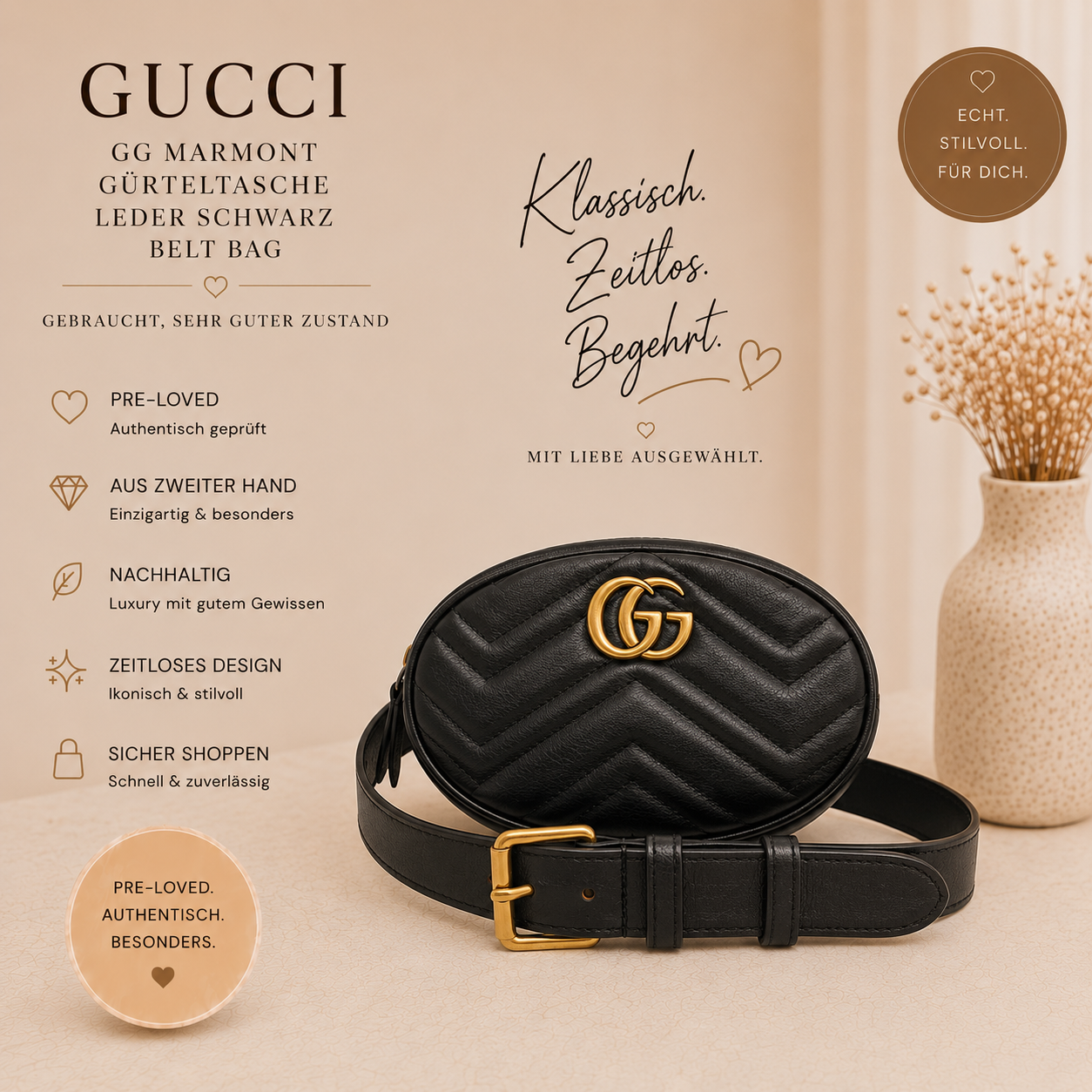 GUCCI GG Marmont Gürteltasche Leder Schwarz Belt Bag