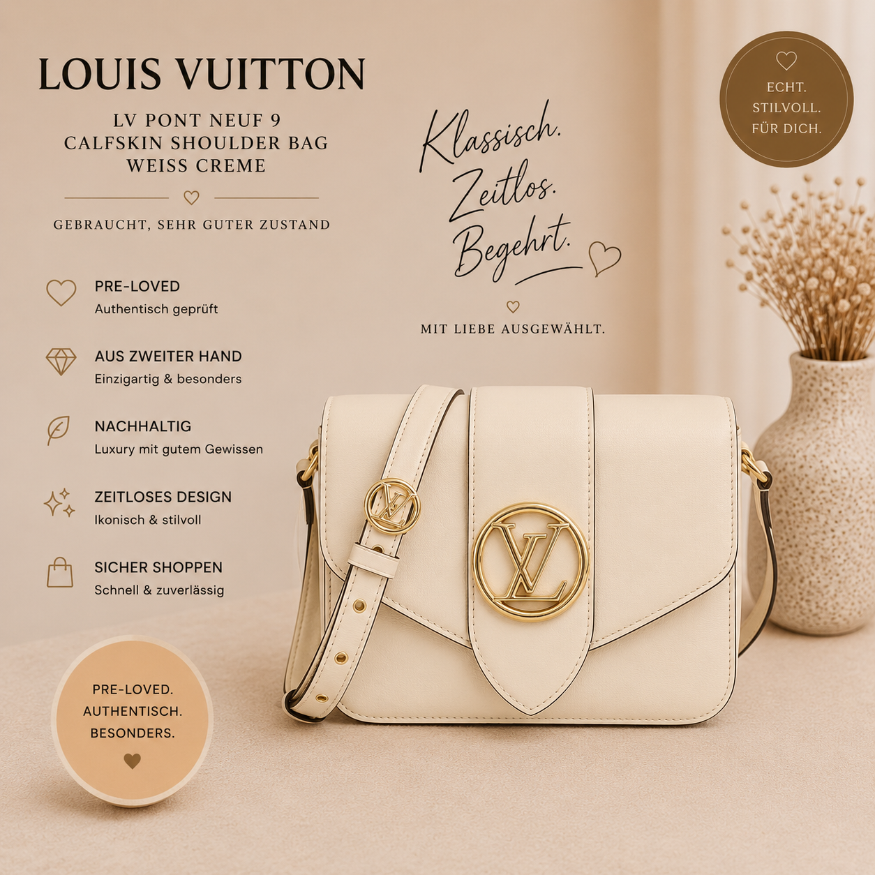 Louis Vuitton LV Pont Neuf 9 Calfskin Shoulder Bag Weiss Creme