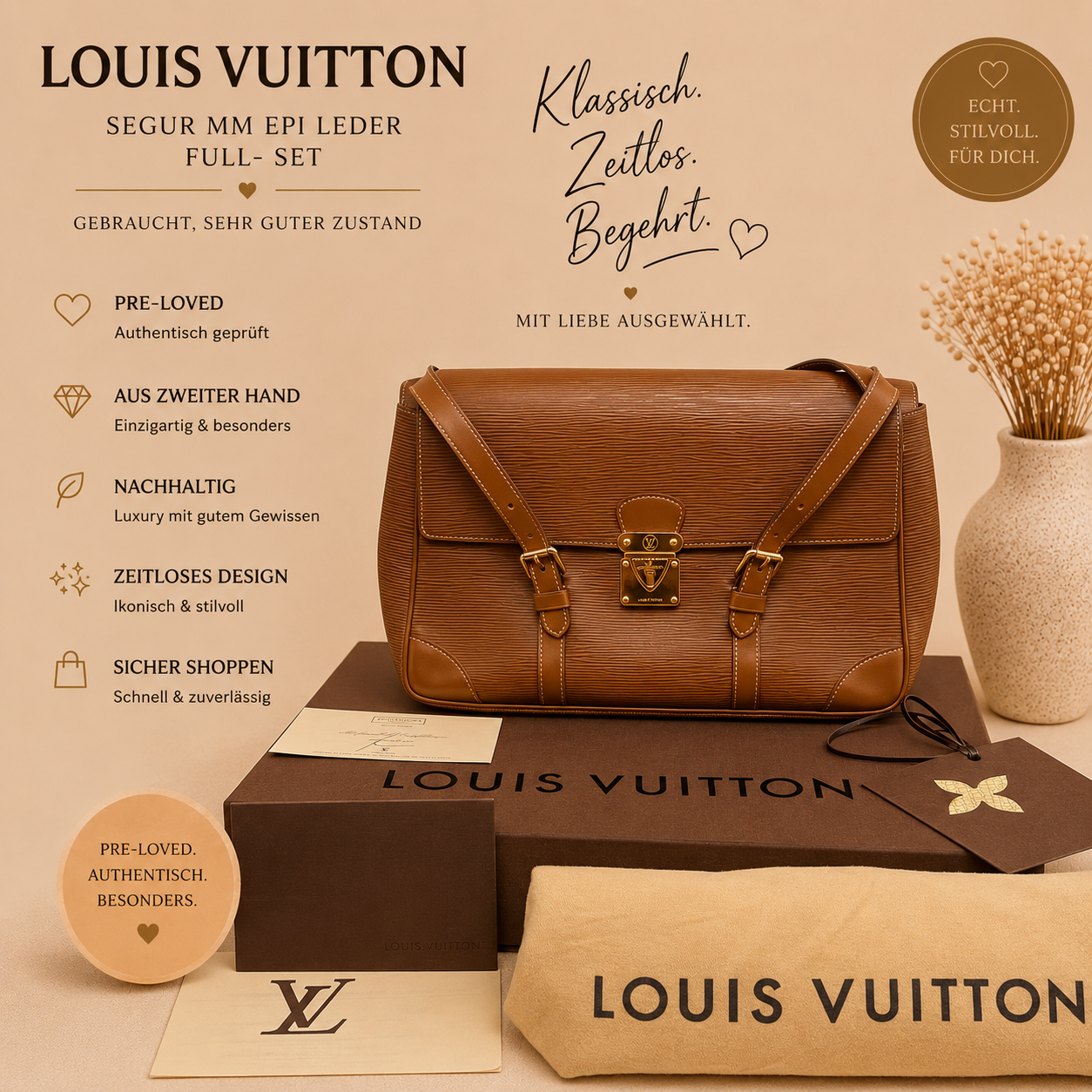 Louis Vuitton Segur MM Epi Leder Full-Set