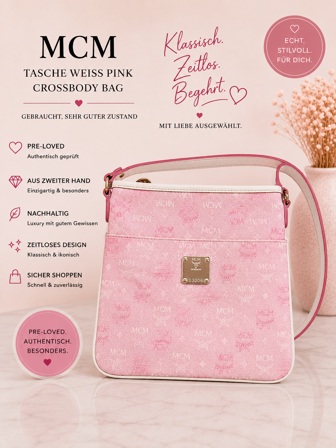 MCM Tasche Weiß Pink Crossbody Bag