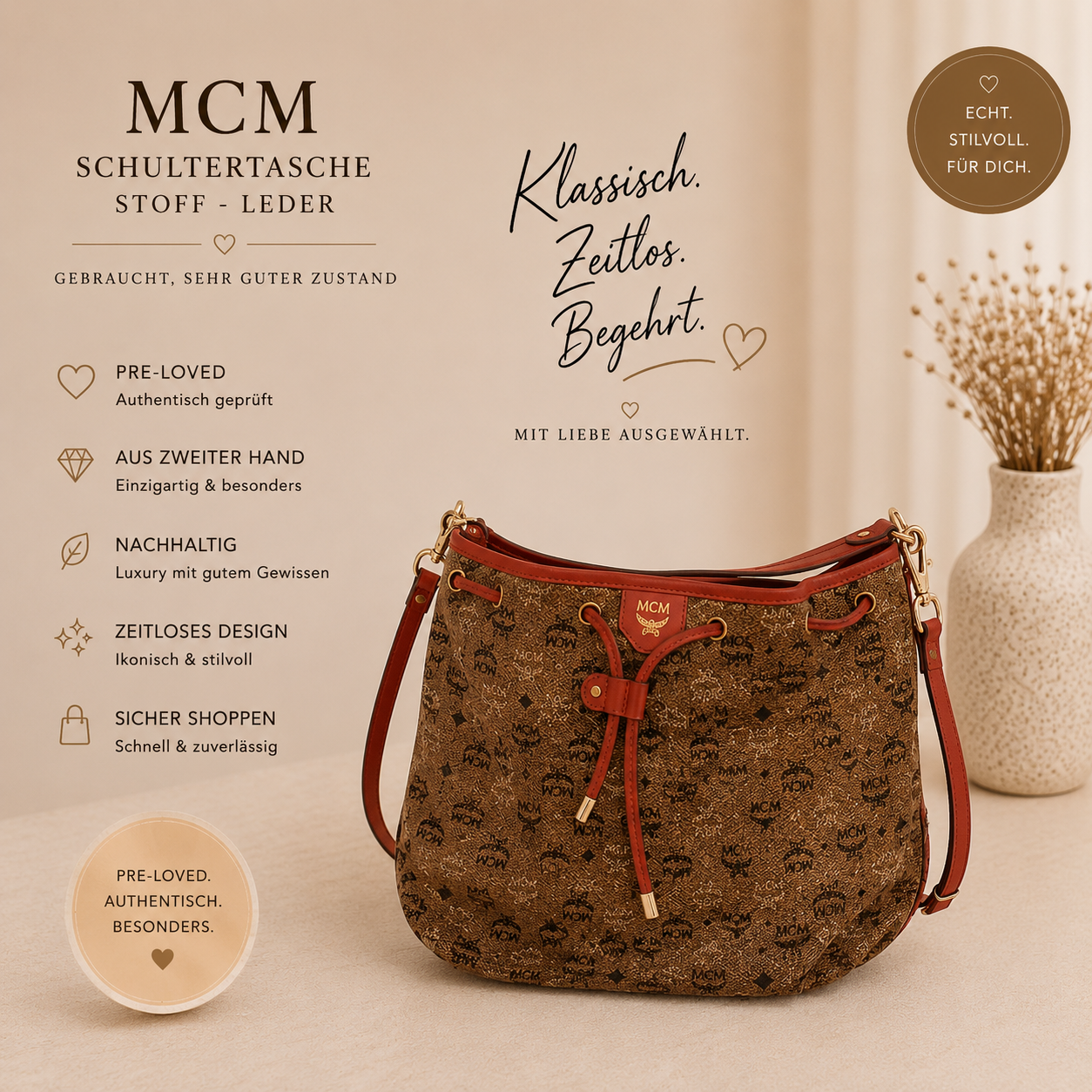 MCM Schulterttasche Stoff - Leder