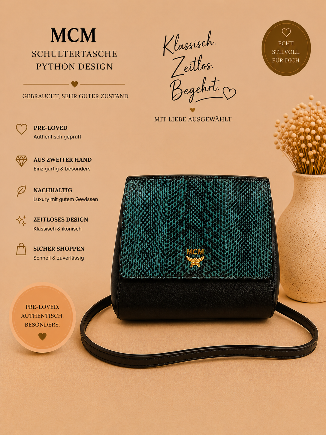 MCM Schultertasche Python Design