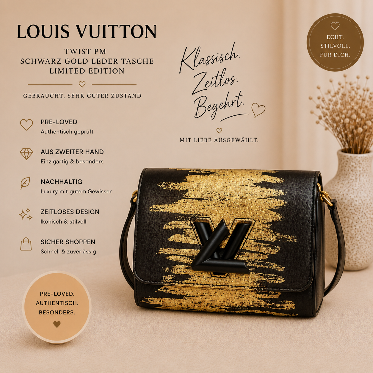 Louis Vuitton Twist PM Schwarz Gold Leder Tasche Limited Edition