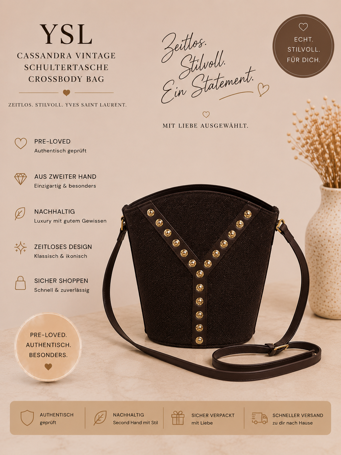 Yves Saint Laurent Cassandra Vintage Schultertasche Crossbody Bag