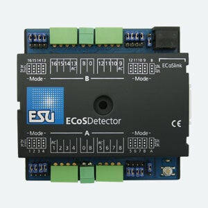ESU 50094 ECoSDetector Rückmeldemodul, 16 Digitale Inputs, davon 4 RailCom Rückmelder. Digitale Inputs für 2-Leiter- oder 3-Leiterbetrieb umschaltbar, OPTO