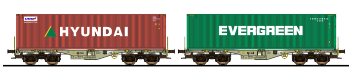 ESU 36609 Containertragwagen, H0, Sgmmns, 37 80 4505 399-8 + 37 80 4505 567-0, D-AAEC Ep. VI, Container HDMU 665868 + EGHU 945599, DC
