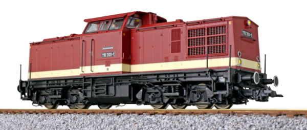 ESU 31765 Diesellok, H0, V100 DR, 110 300 DR, altrot, Ep IV, Vorbildzustand um 1972, LokSound, Rauch, Kupplung DC/AC