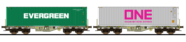 ESU 36611 Containertragwagen, H0, Sgmmns, 37 80 4505 308-9 + 37 80 4505 392-3, D-AAEC Ep. VI, Container EGHU 946186 + ONEU 002297, DC